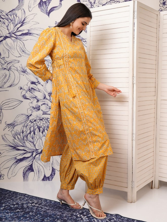 Vishudh Women Mustard Embroidered Kurta With Trouser And Dupatta - Mustard - Image 6