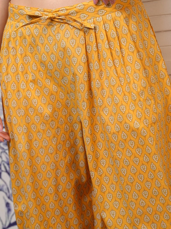 Vishudh Women Mustard Embroidered Kurta With Trouser And Dupatta - Mustard - Image 7
