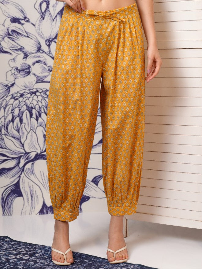 Vishudh Women Mustard Embroidered Kurta With Trouser And Dupatta - Mustard - Image 8