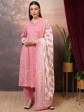 Vishudh Women Peach Printed Kurta With Trouser And Dupatta - Peach - Image 1