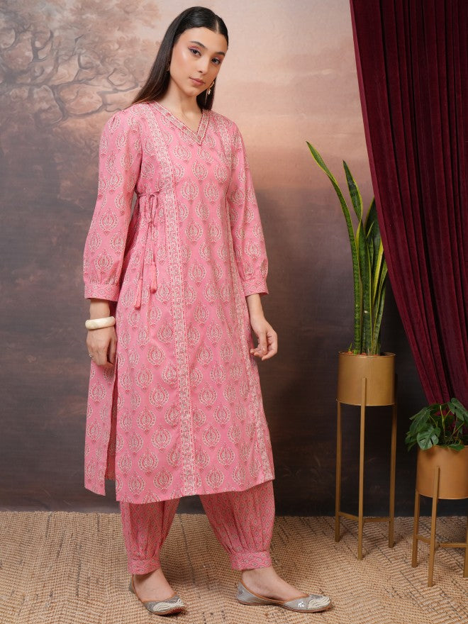 Vishudh Women Peach Printed Kurta With Trouser And Dupatta - Peach - Image 4