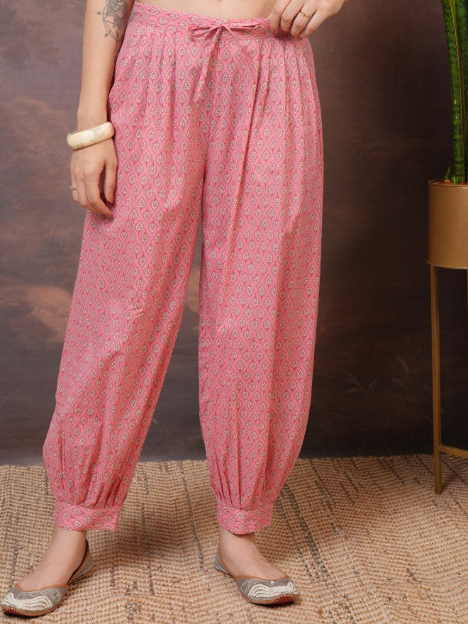 Vishudh Women Peach Printed Kurta With Trouser And Dupatta - Peach - Image 7