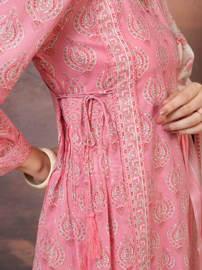 Vishudh Women Peach Printed Kurta With Trouser And Dupatta - Peach - Image 9