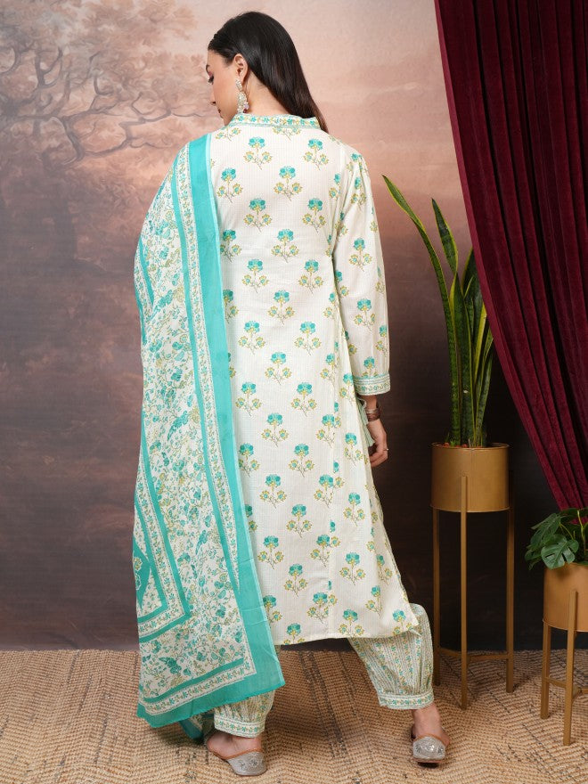 Vishudh Women Green Printed Kurta With Trouser - Green - Image 3
