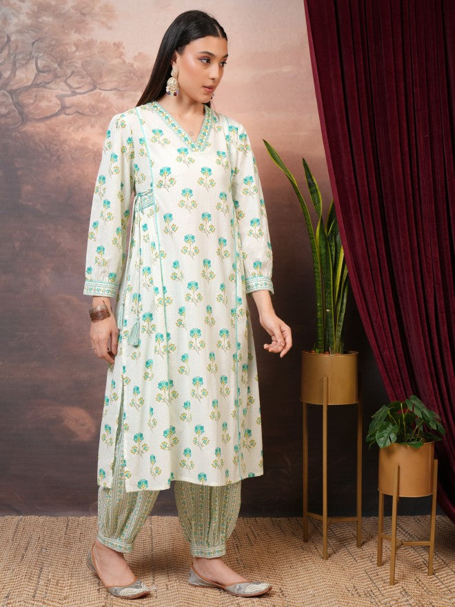Vishudh Women Green Printed Kurta With Trouser - Green - Image 4