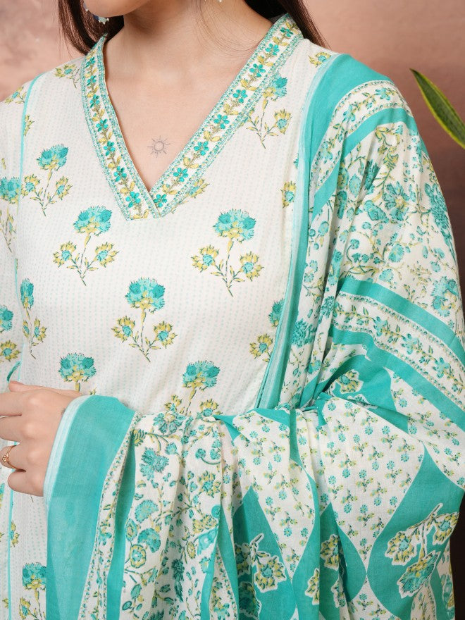 Vishudh Women Green Printed Kurta With Trouser - Green - Image 5