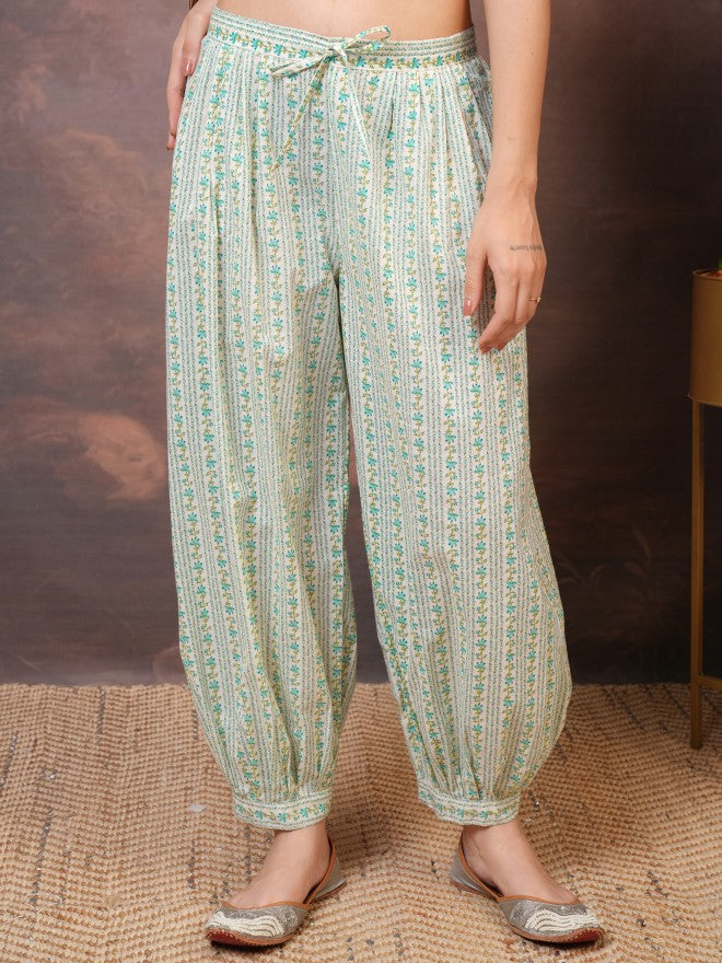 Vishudh Women Green Printed Kurta With Trouser - Green - Image 7