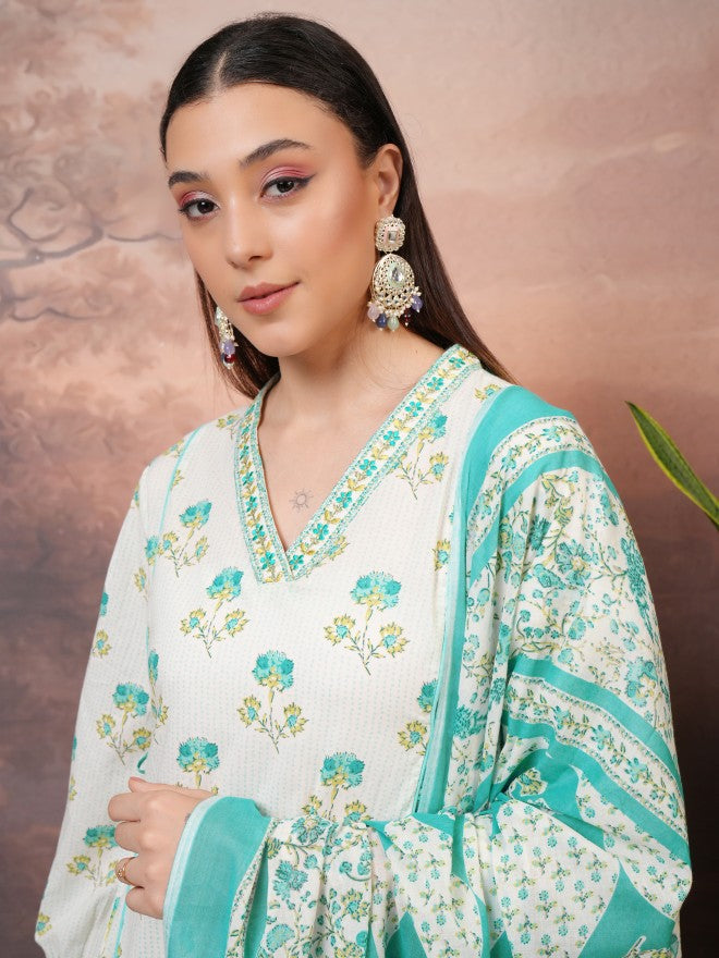Vishudh Women Green Printed Kurta With Trouser - Green - Image 8