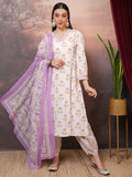 Vishudh Women Purple Printed Kurta With Trousers And Dupatta - Purple - Image 1