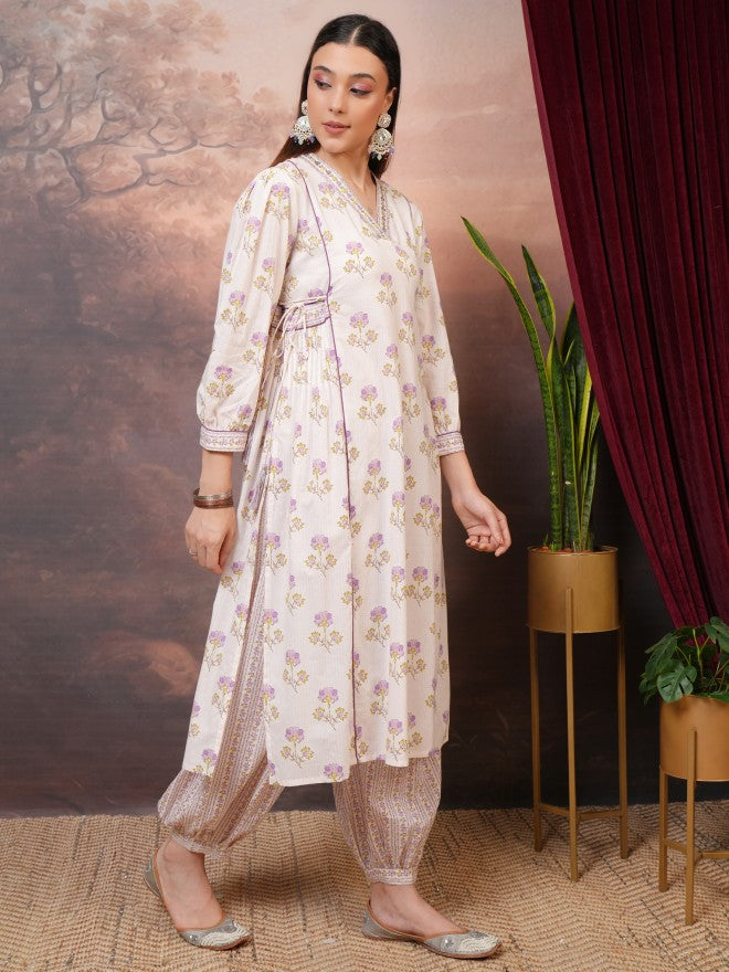 Vishudh Women Purple Printed Kurta With Trousers And Dupatta - Purple - Image 4