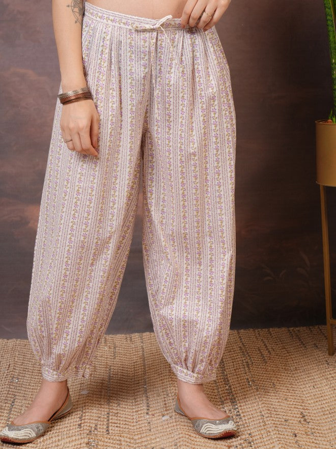 Vishudh Women Purple Printed Kurta With Trousers And Dupatta - Purple - Image 7
