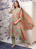 Vishudh Women Green Embroidered Kurta With Trouser And Dupatta - Green - Image 1