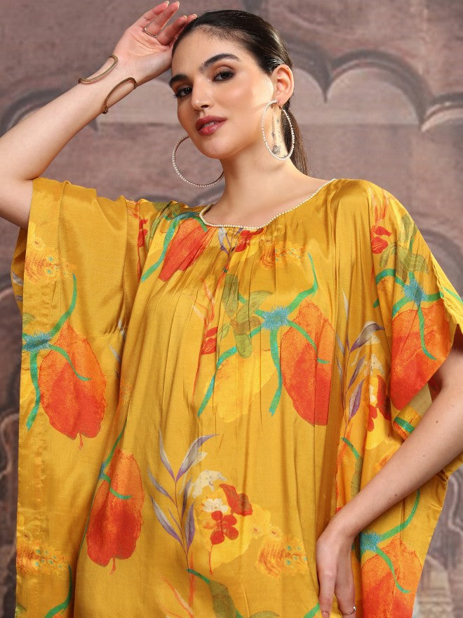 Vishudh Women Mustard Printed Kurta With Trouser - Mustard - Image 1