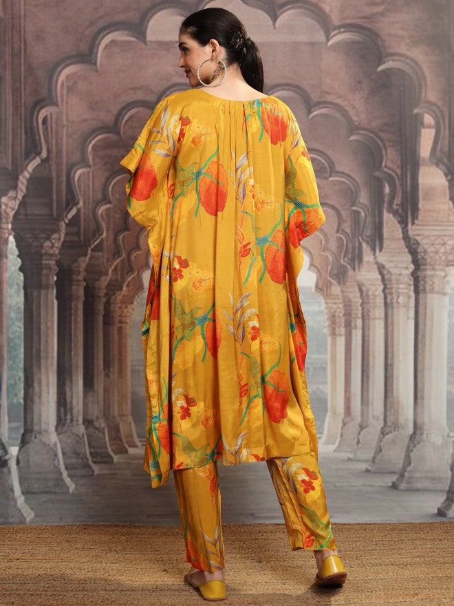 Vishudh Women Mustard Printed Kurta With Trouser - Mustard - Image 3