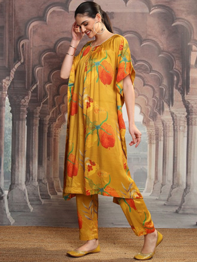 Vishudh Women Mustard Printed Kurta With Trouser - Mustard - Image 4