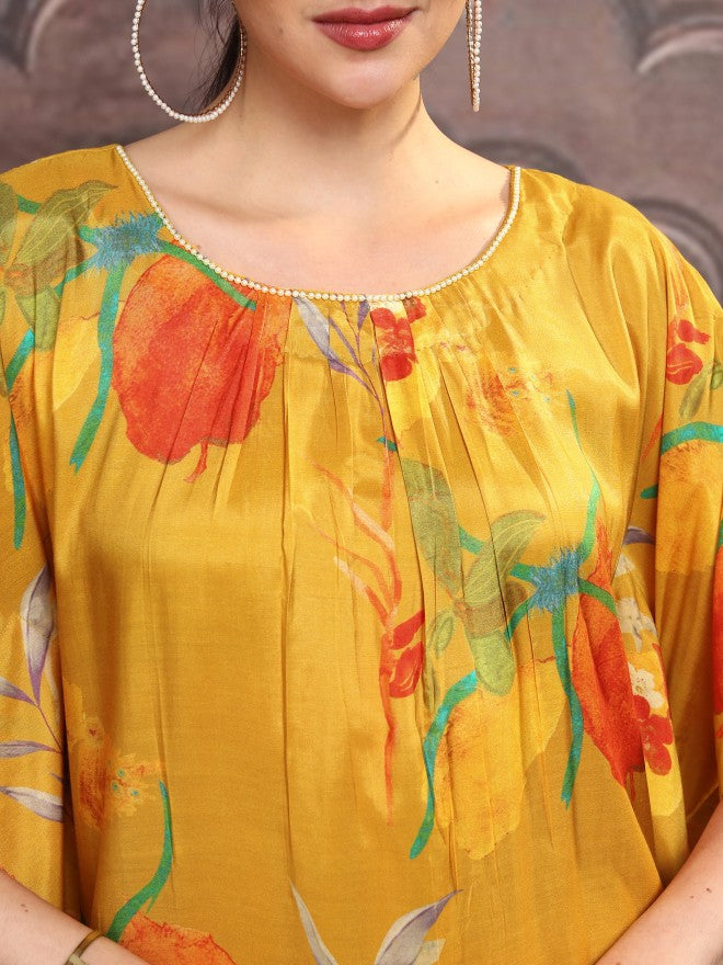 Vishudh Women Mustard Printed Kurta With Trouser - Mustard - Image 5
