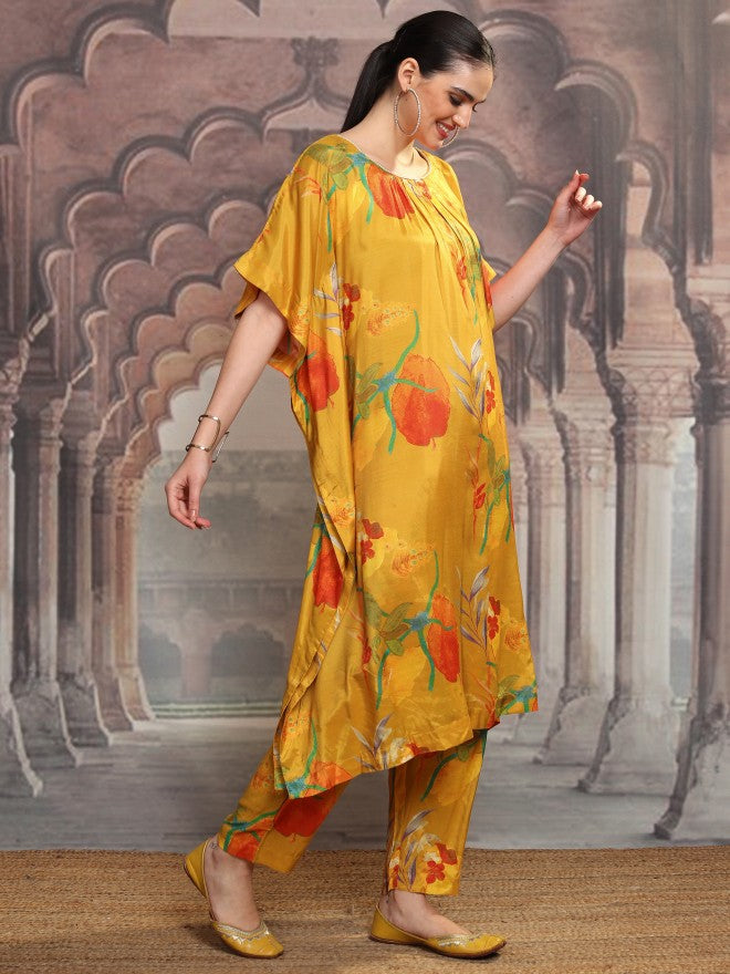 Vishudh Women Mustard Printed Kurta With Trouser - Mustard - Image 6