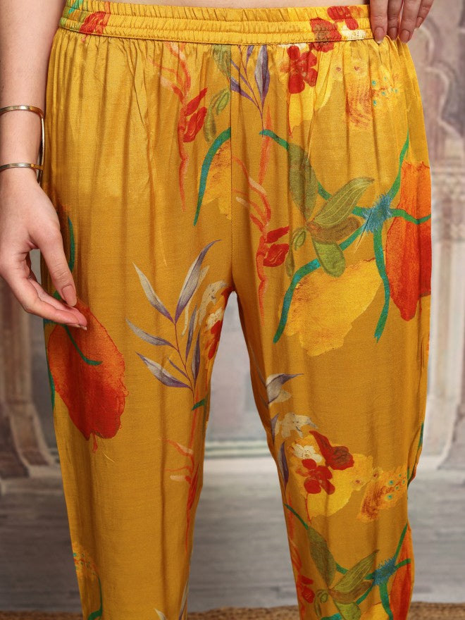Vishudh Women Mustard Printed Kurta With Trouser - Mustard - Image 7
