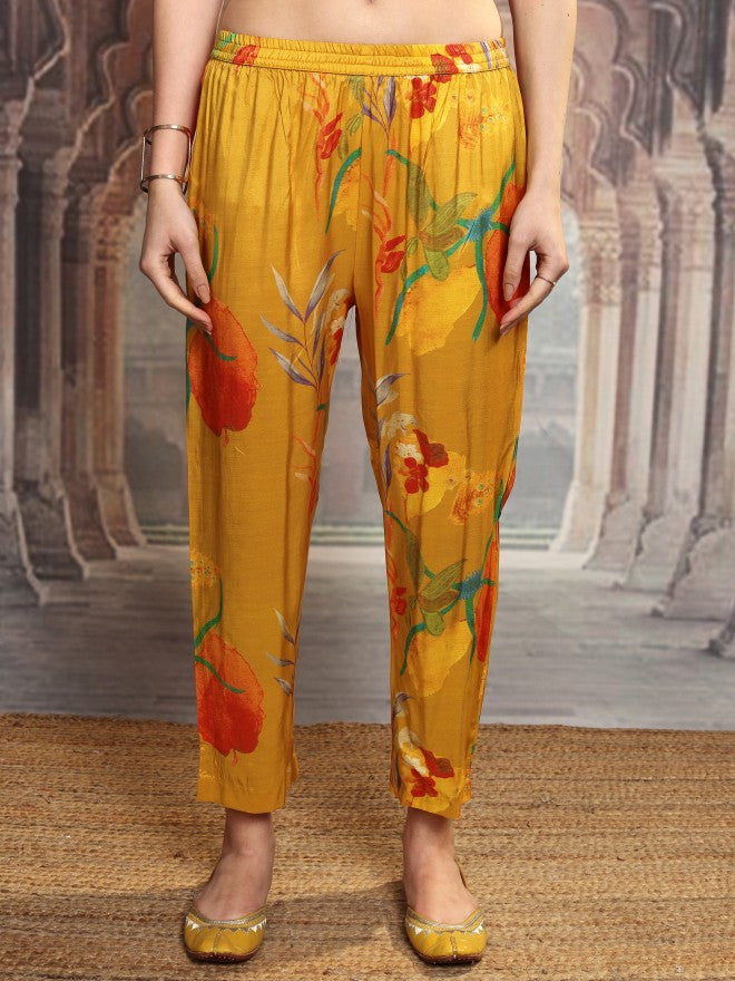 Vishudh Women Mustard Printed Kurta With Trouser - Mustard - Image 8