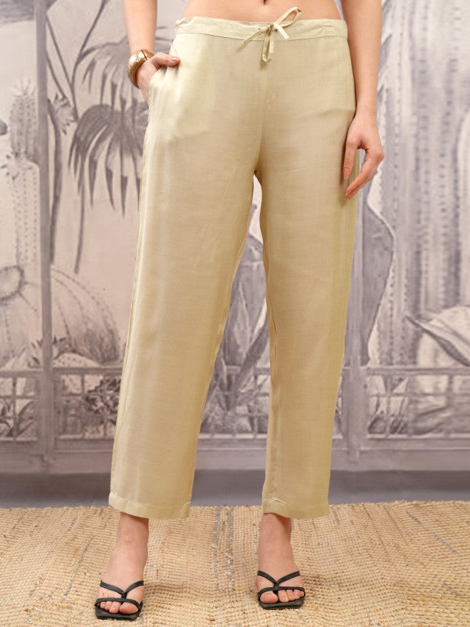 Vishudh Women Cream Printed Kurta With Trouser And Dupatta - Cream - Image 7