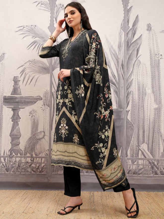 Vishudh Women Black Printed Kurta With Trouser And Dupatta - Black - Image 4