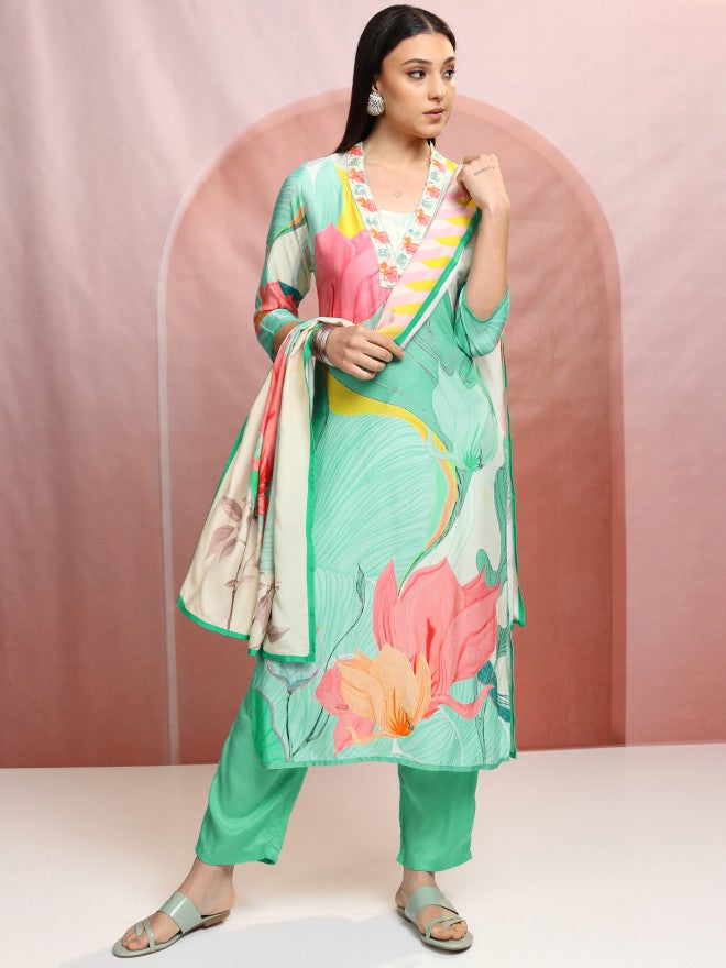 Vishudh Women Multi Printed Kurta With Trouser And Dupatta - Multi - Image 2
