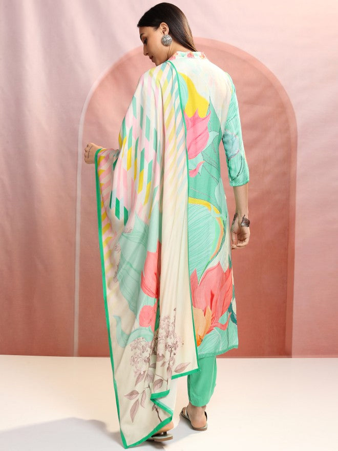 Vishudh Women Multi Printed Kurta With Trouser And Dupatta - Multi - Image 3