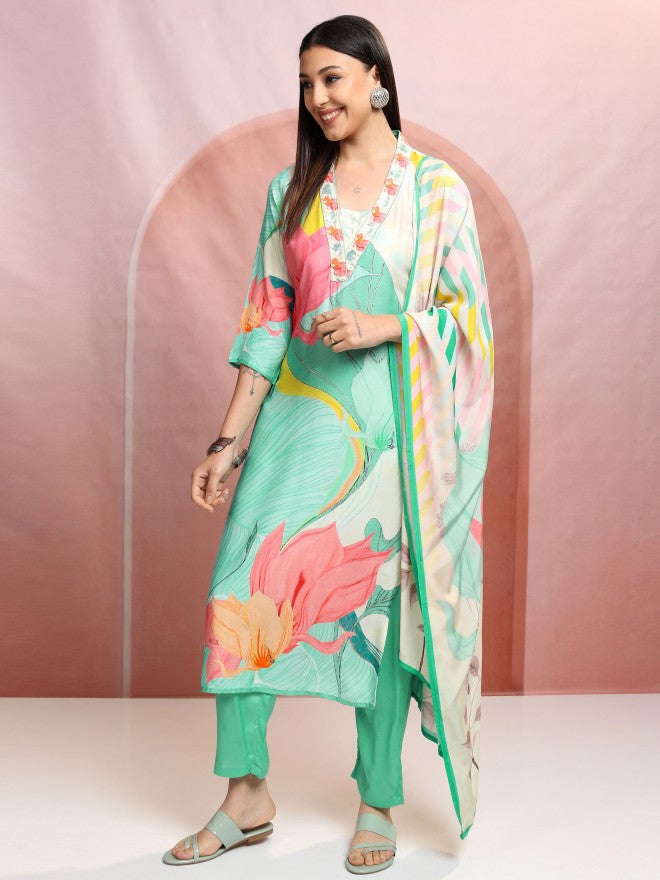 Vishudh Women Multi Printed Kurta With Trouser And Dupatta - Multi - Image 4