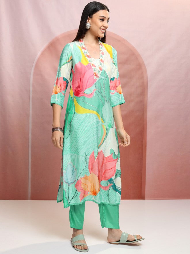 Vishudh Women Multi Printed Kurta With Trouser And Dupatta - Multi - Image 6