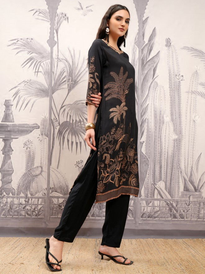 Vishudh Women Black Printed Kurta With Trouser And Dupatta - Black - Image 6