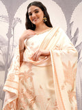 Vishudh Women Cream Printed Kurta With Trouser And Dupatta - Cream - Image 1