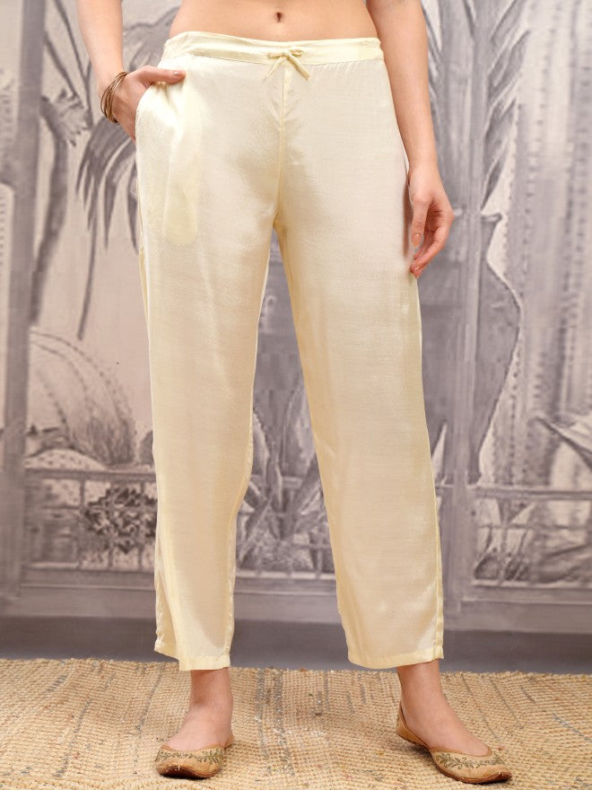 Vishudh Women Cream Printed Kurta With Trouser And Dupatta - Cream - Image 7
