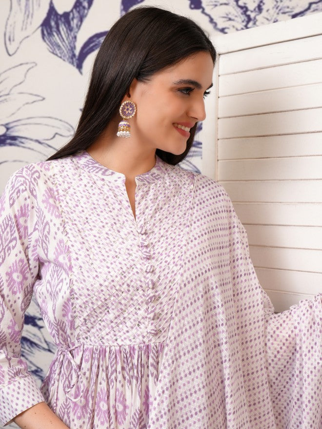 Vishudh Women Pink Printed Kurta With Trousers And Dupatta - Pink - Image 2