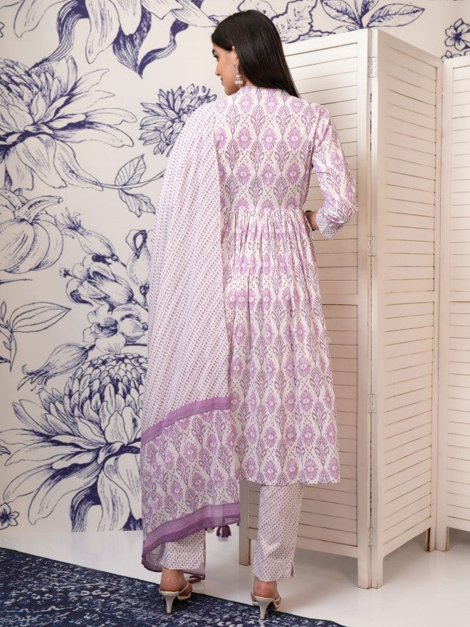Vishudh Women Pink Printed Kurta With Trousers And Dupatta - Pink - Image 3