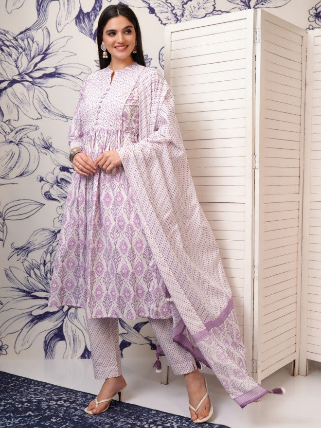 Vishudh Women Pink Printed Kurta With Trousers And Dupatta - Pink - Image 4