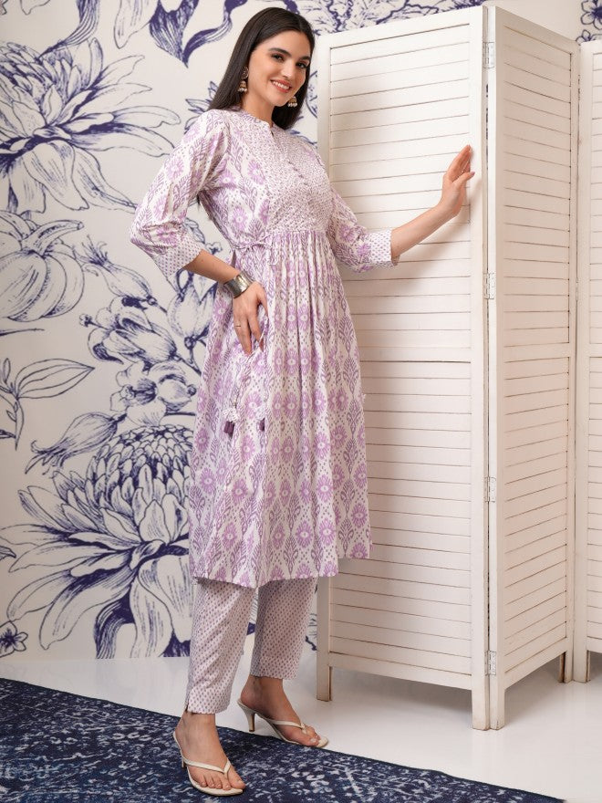 Vishudh Women Pink Printed Kurta With Trousers And Dupatta - Pink - Image 6