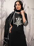 Vishudh Women Black Embroidered Kurta With Trouser And Dupatta - Black - Image 1