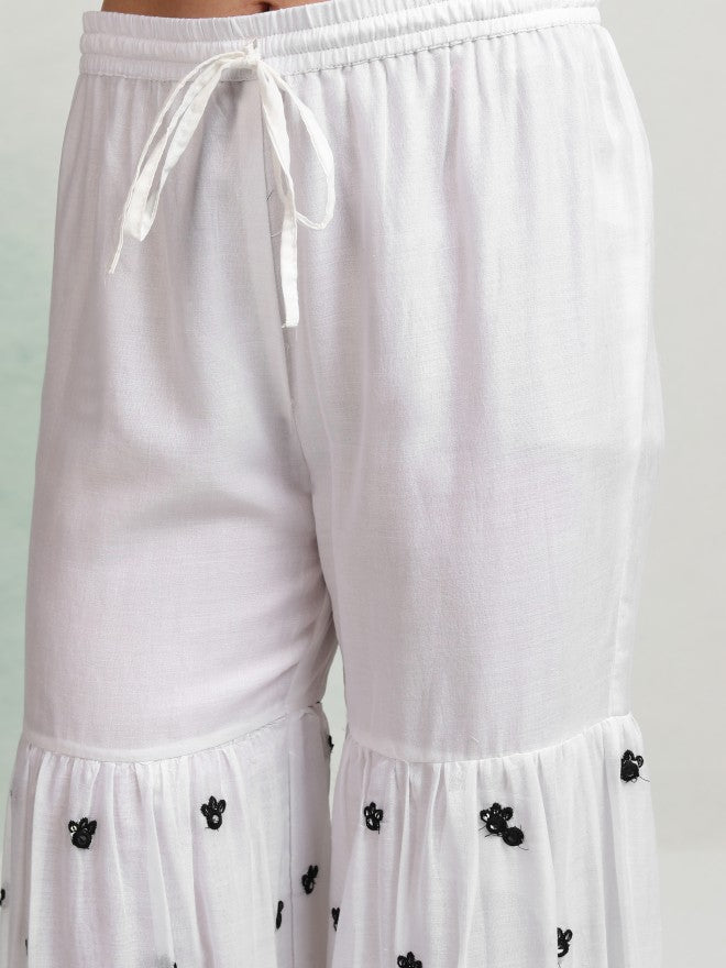 Vishudh Women White Embroidered Kurta With Sharara And Dupatta - White - Image 7
