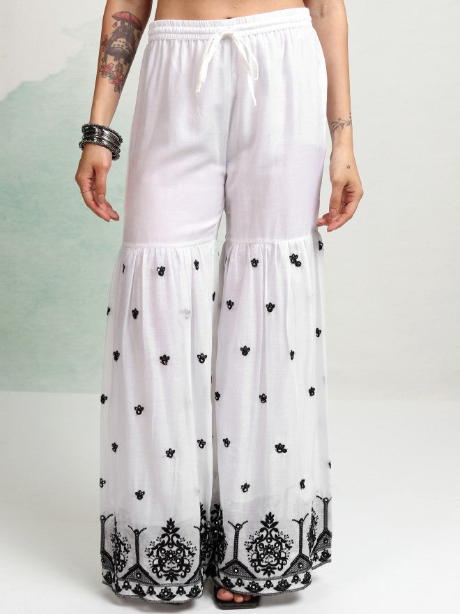 Vishudh Women White Embroidered Kurta With Sharara And Dupatta - White - Image 8
