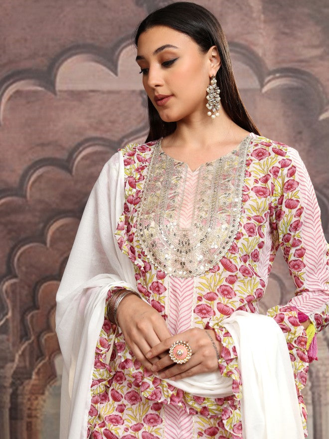 Vishudh Women Pink Embroidered Kurta With Trouser - Pink - Image 1
