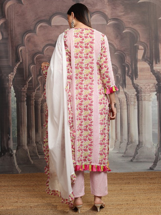 Vishudh Women Pink Embroidered Kurta With Trouser - Pink - Image 3