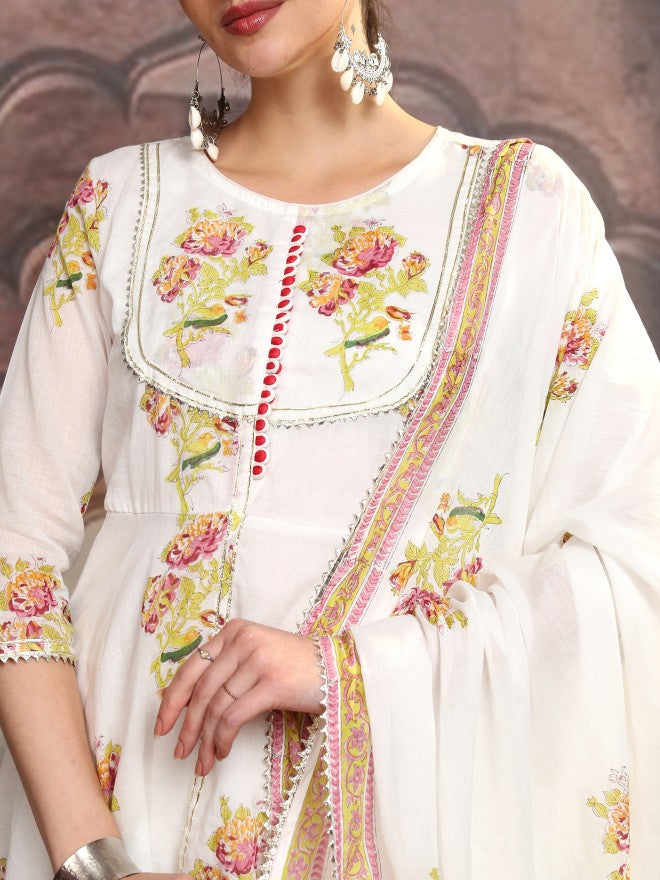 Vishudh Women White Printed Kurta With Sharara And Dupatta - White - Image 5