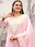 Vishudh Women Pink Embroidered Kurta With Sharara And Dupatta - Pink - Image 1