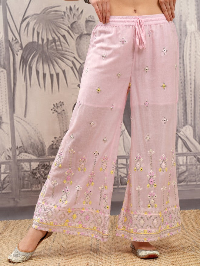 Vishudh Women Pink Embroidered Kurta With Sharara And Dupatta - Pink - Image 7