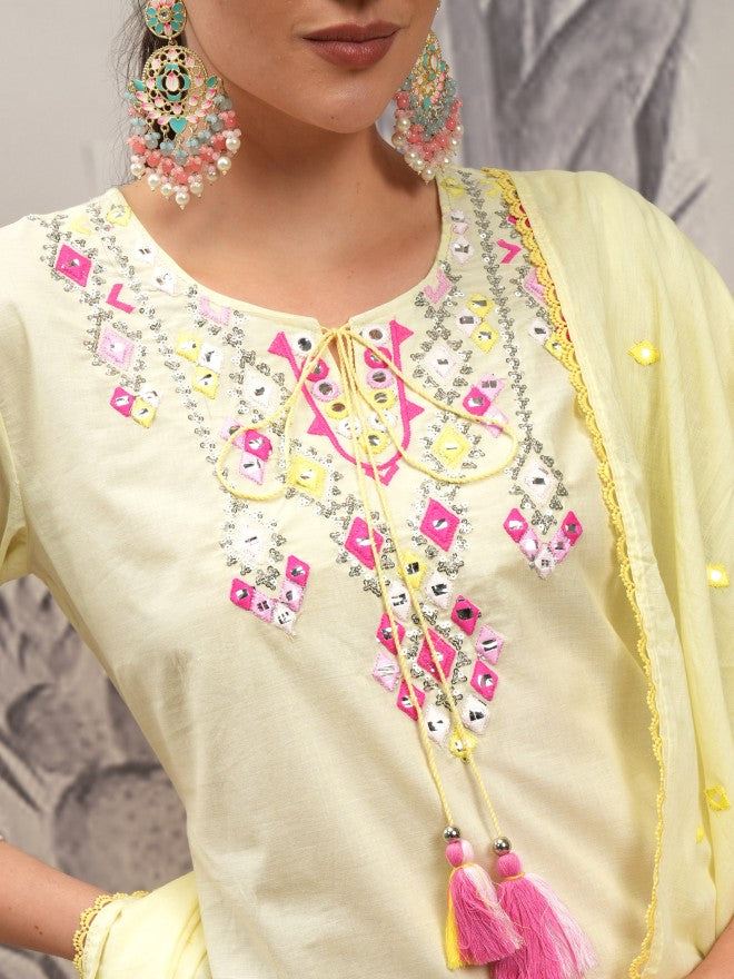Vishudh Women Yellow Printed Kurta With Sharara And Dupatta - Yellow - Image 5