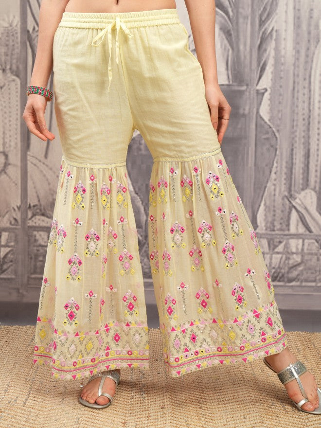 Vishudh Women Yellow Printed Kurta With Sharara And Dupatta - Yellow - Image 8