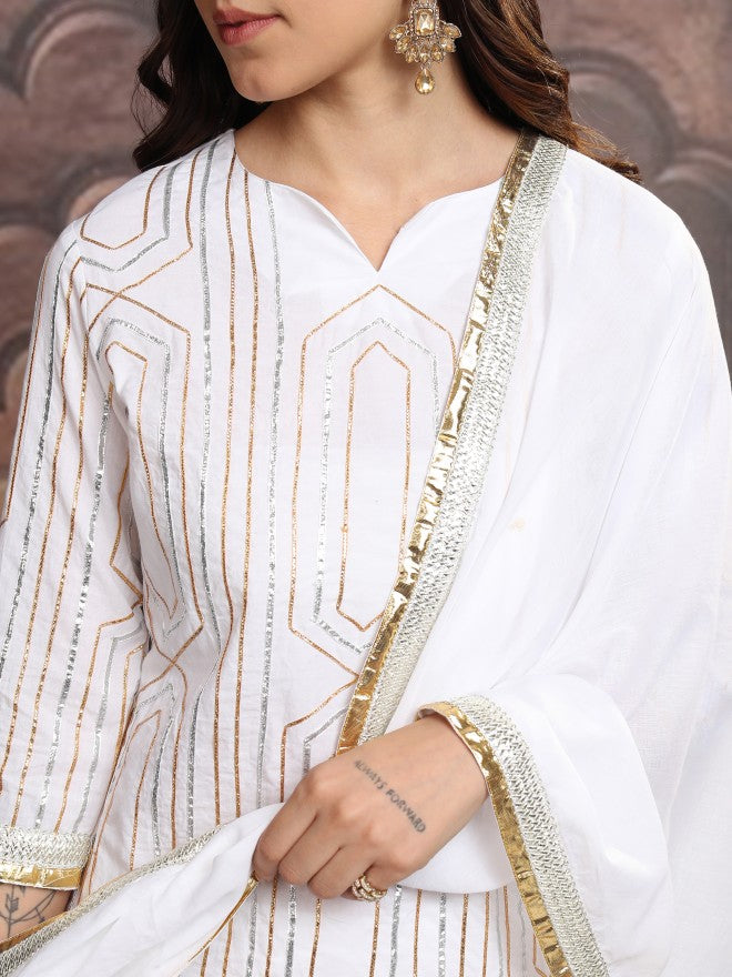 Vishudh Women White Embroidered Kurta With Trouser And Dupatta - White - Image 5