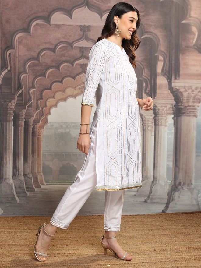 Vishudh Women White Embroidered Kurta With Trouser And Dupatta - White - Image 6