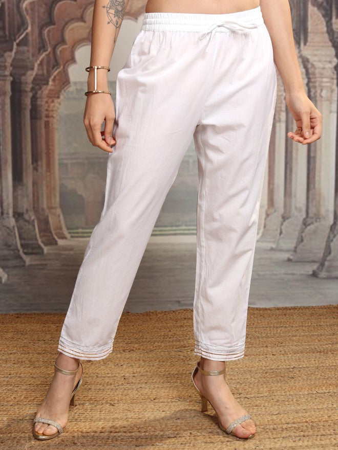 Vishudh Women White Embroidered Kurta With Trouser And Dupatta - White - Image 8