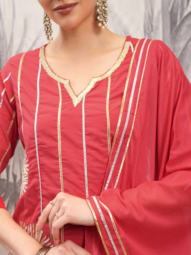 Vishudh Women Red Embroidered Kurta With Sharara And Dupatta - Red - Image 5